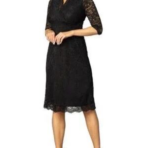 Ann Taylor Black Lace Midi Dress with Three-Quarter Sleeves Fully Lined